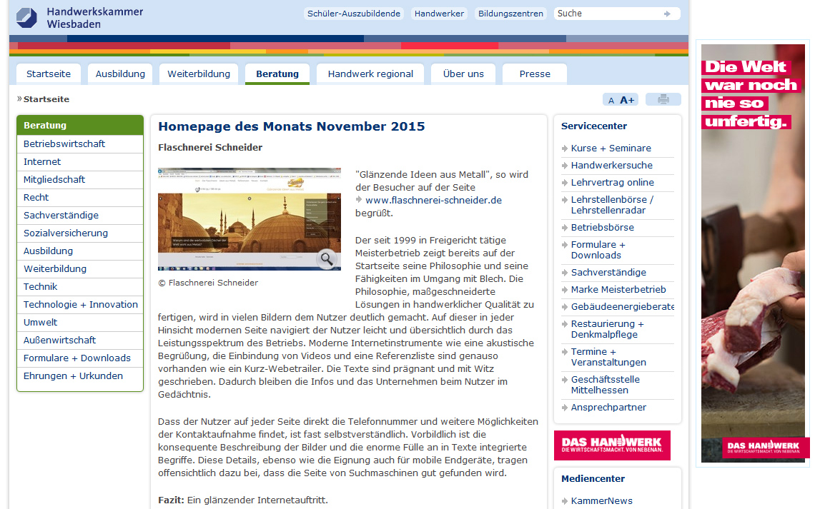 Homepage des Monats November 2015